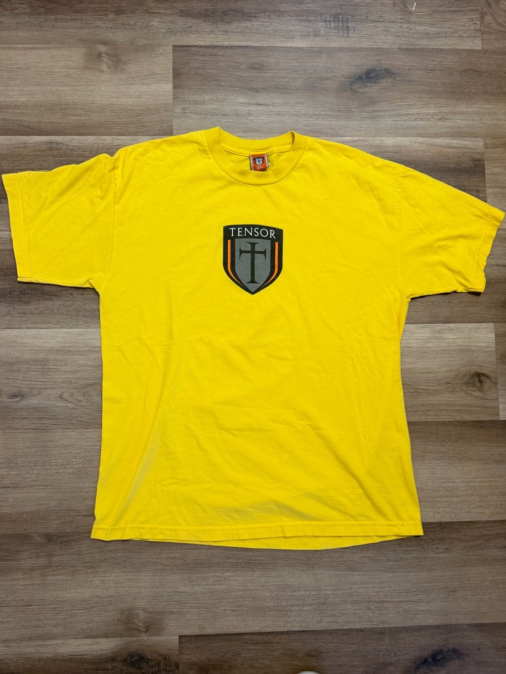 Vtg 90s Tensor Trucks Skateboards T-Shirt USA Made XL Yellow Rodney Mullen Rare